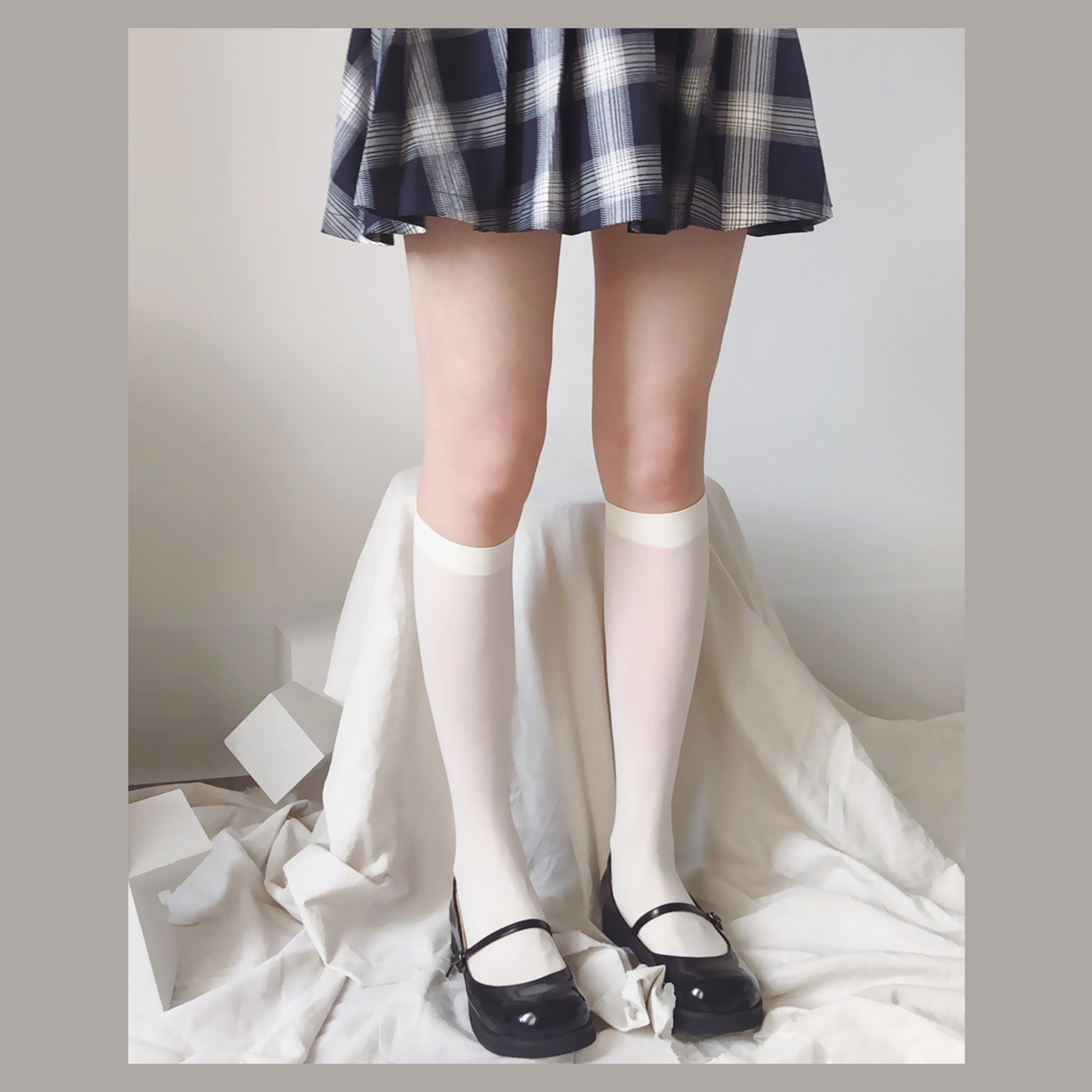 4双小腿复古jk黑色天鹅绒经典薄款丝袜日系长筒袜