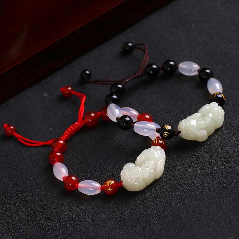 和田玉貔貅手链男士招财手串本命年红绳皮丘编绳女款护身情侣饰品