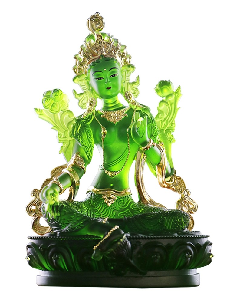 古法琉璃贴金彩绘绿度佛像观音菩萨密宗佛堂摆件