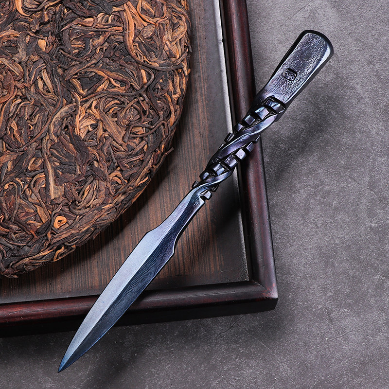 剑村手工真皮刀送普洱茶花纹锻打如来茶刀小军茶道
