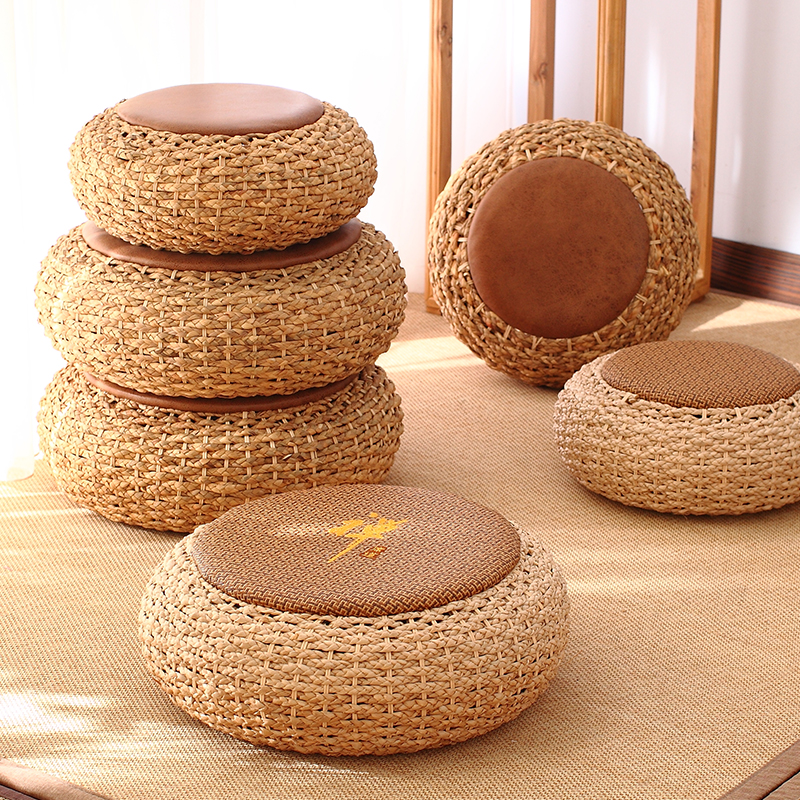 茶道禅意藤编蒲团坐垫日式地板增高阳台飘窗榻榻米坐垫子加厚圆形