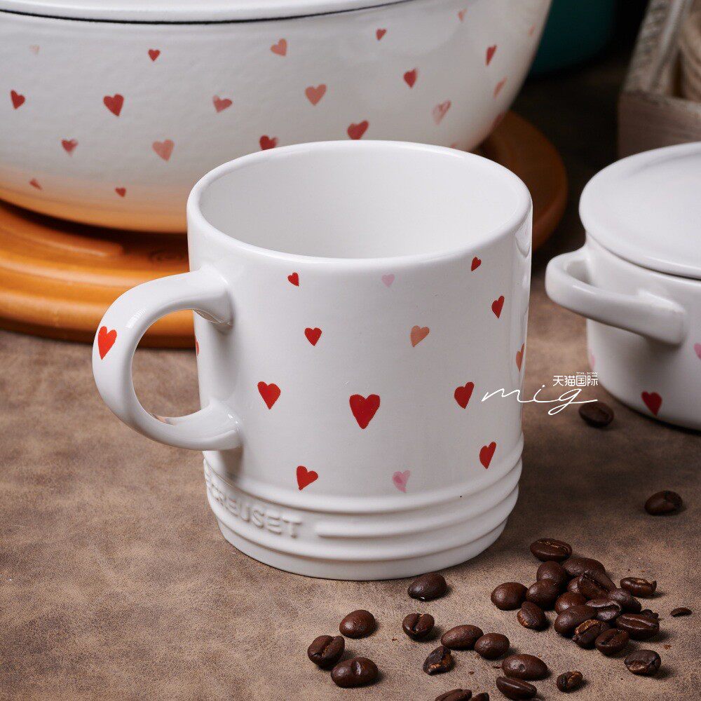 法国lecreuset酷彩彩爱心形印花马克350ml炻瓷马克杯