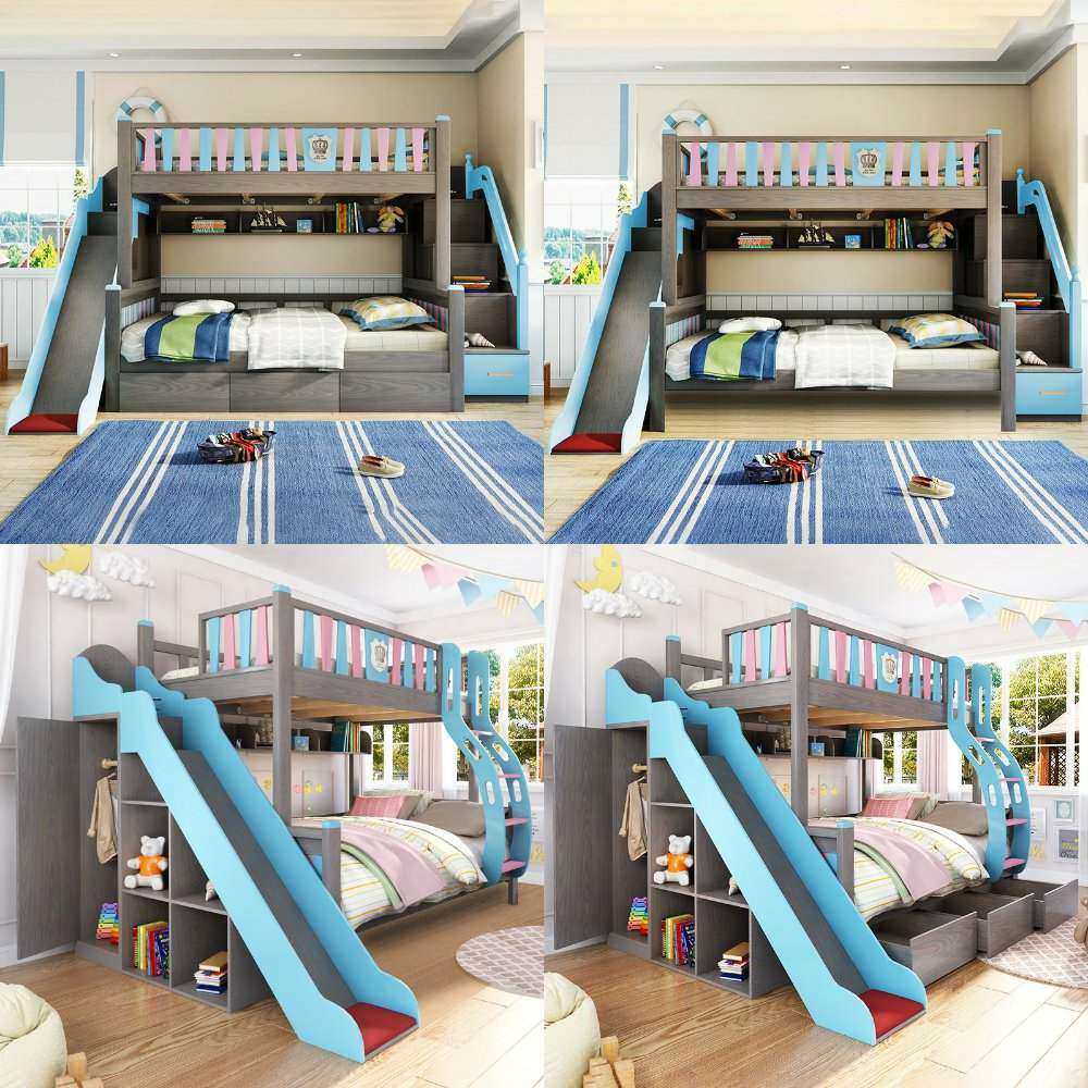 上下床双层多功能组合实木两层层高箱带滑梯大人婴儿床