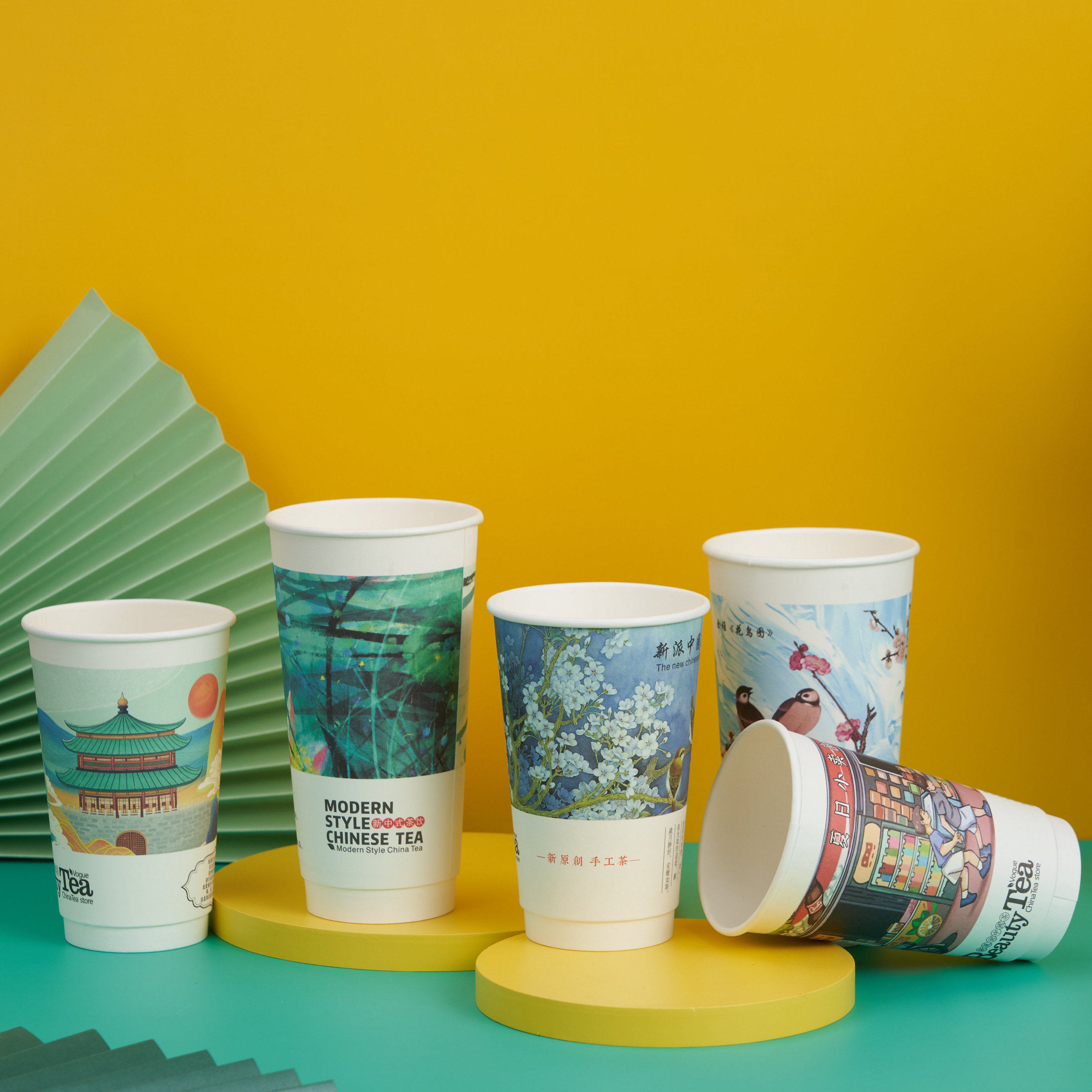 中国国风纸杯双层中空加厚奶茶茶杯茶颜悦色纸杯
