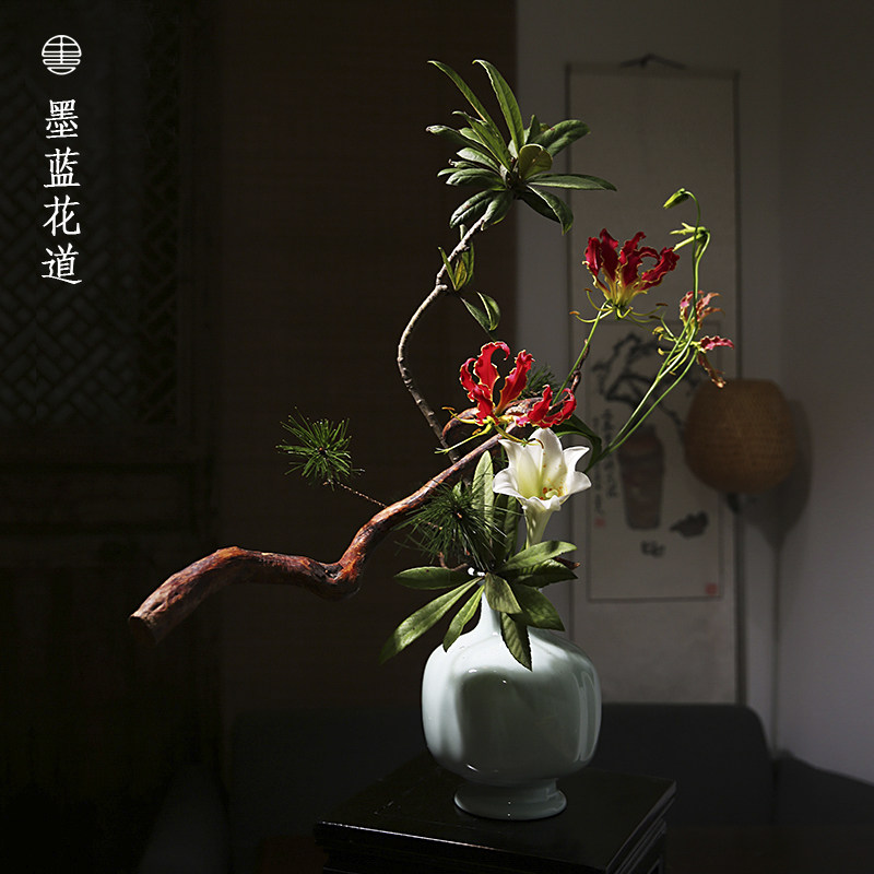 青瓷豆青瓶花器禅意中式日式插花器皿花道投入花瓶