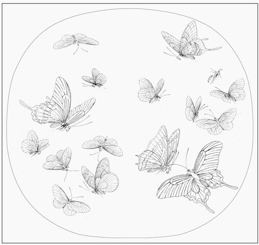 工笔国画底稿李安晴春蝶戏白描打印稿国画