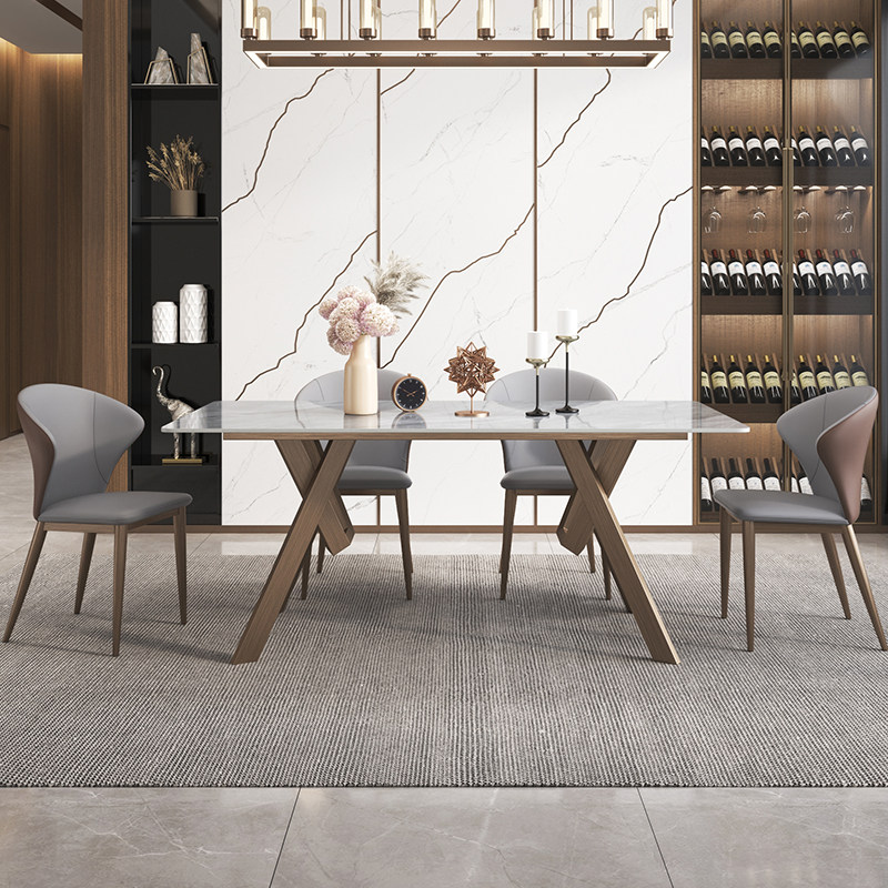 餐桌意式极简岩板现代简约轻奢高端餐厅家用饭桌岩板餐桌