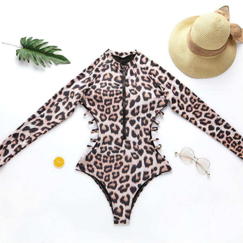 豹纹比基尼长袖泳衣leopardprintbikinilongsleeveswimsuit连体泳衣