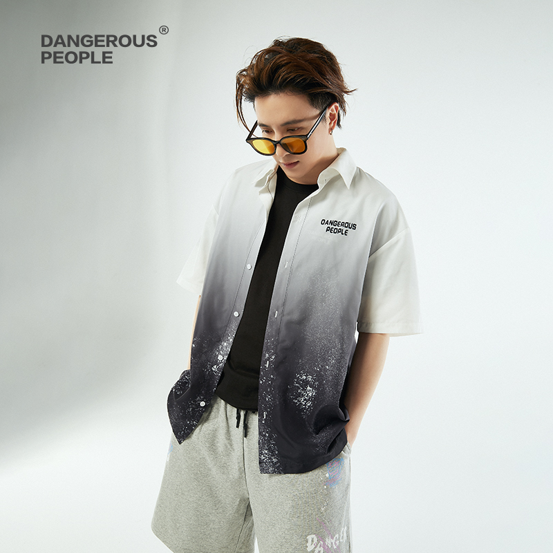 Dangerouspeople薛之谦dsp渐变纸袋人短袖衬衫男夏季宽松潮牌衬衣