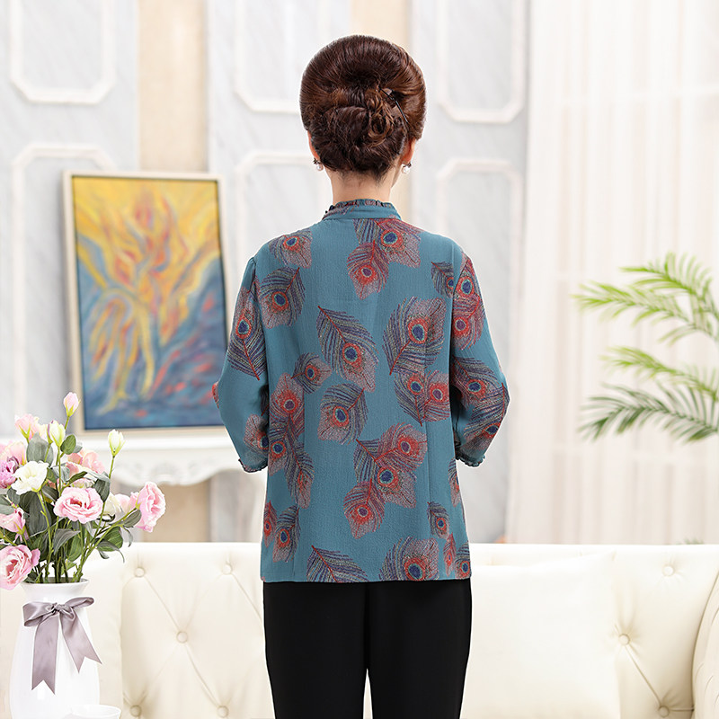赏心岁月中老年女装夏装上衣新款春装立领中袖衫气质民族风宽松