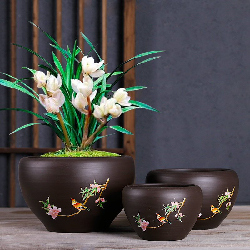 花盆紫砂陶瓷特大号特价清仓托盘绿萝盆景蝴蝶花盆