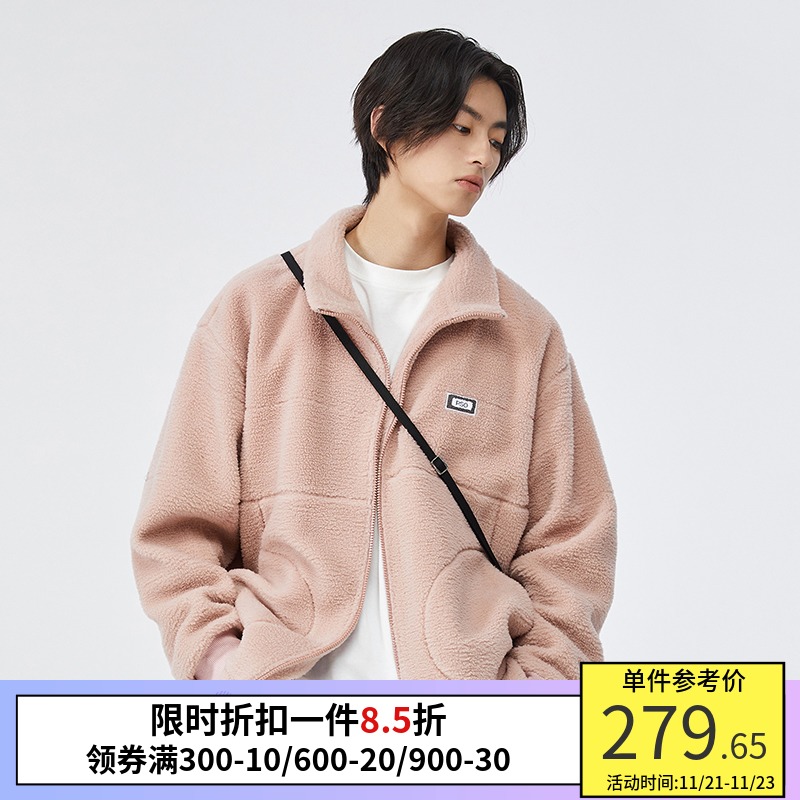 PSO Brand基础款仿羊羔绒外套男潮牌冬季加绒加厚休闲立领夹克