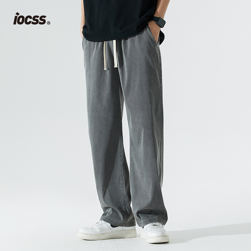 灰色冰丝牛仔裤男士夏季薄款美式天丝直筒阔腿宽松ins男潮牌高街