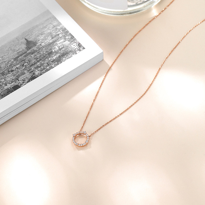 bdd钻石项链女18k彩金灵动吊坠玫瑰金圆环锁骨链子