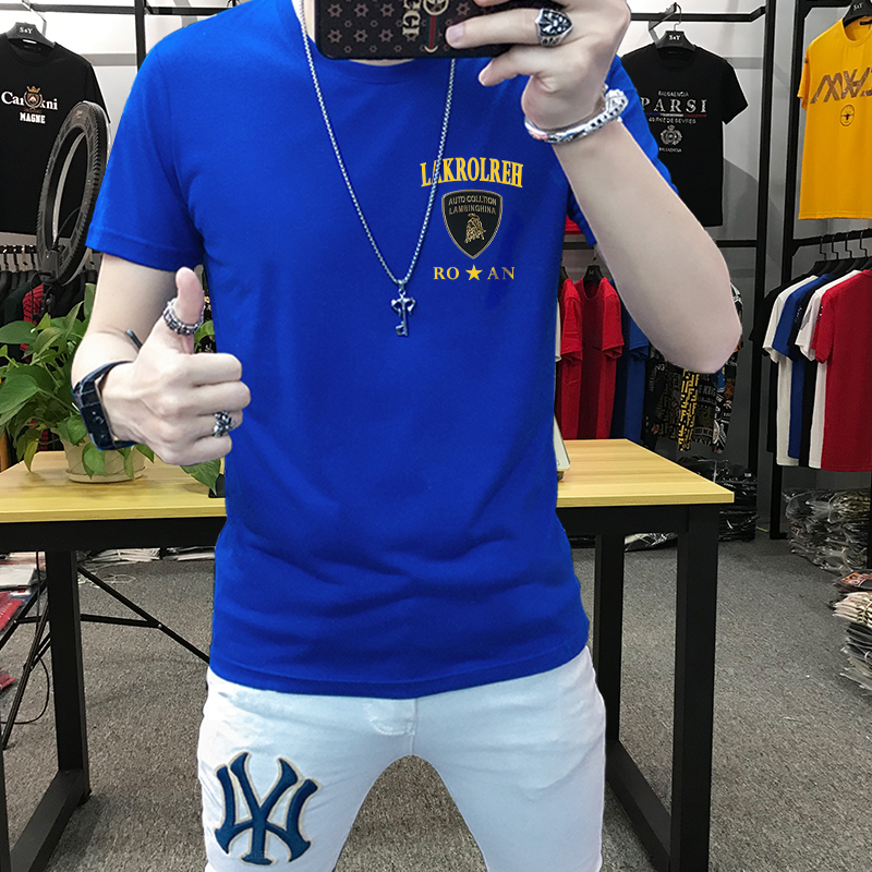 男短袖t恤潮冰丝滑料薄款时尚半袖欧货修身印花网红爆款潮流男装