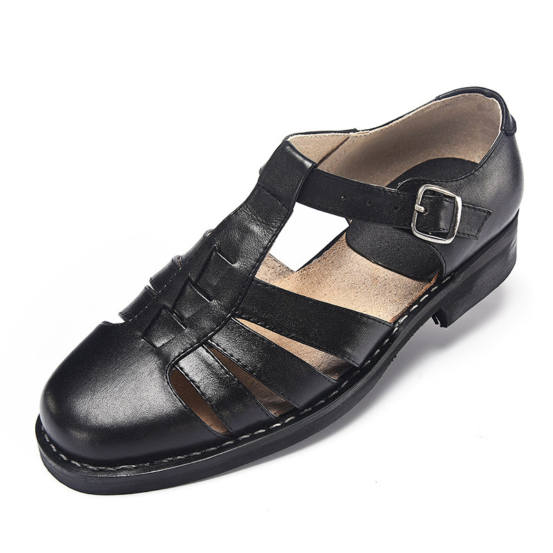 老三条真皮凉鞋男头层牛皮包头镂空中老年爸爸凉皮鞋手工上线软底