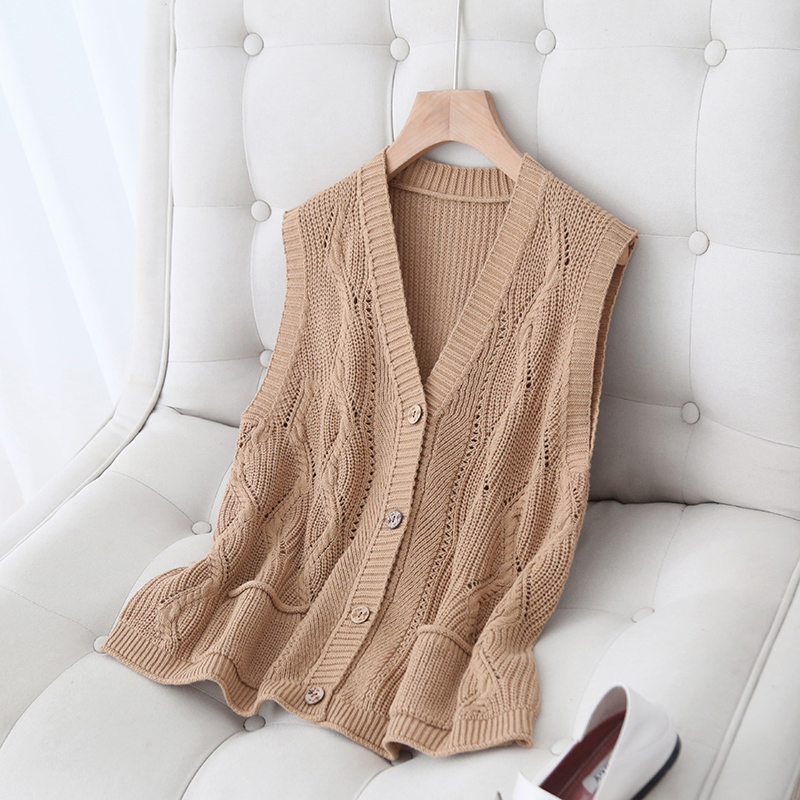 抗起龄外马夹减宽松背心马甲开衫针织棉线单排马夹