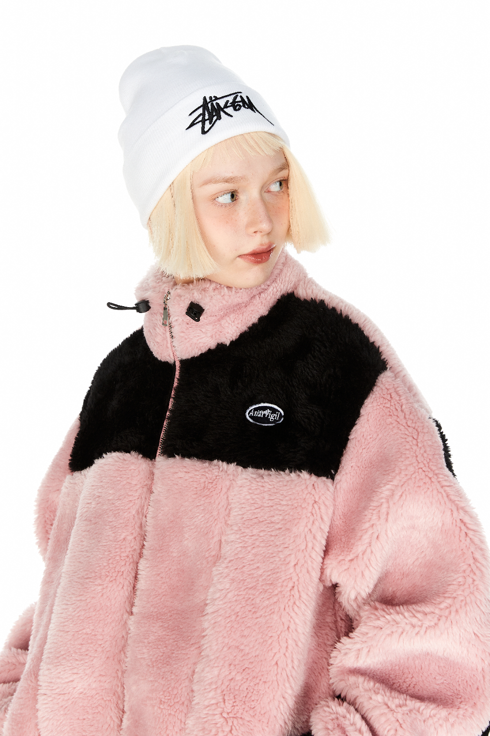 AnarVigil 原创blackpink拼接宽松保暖羊羔绒外套棉服男女同款粉