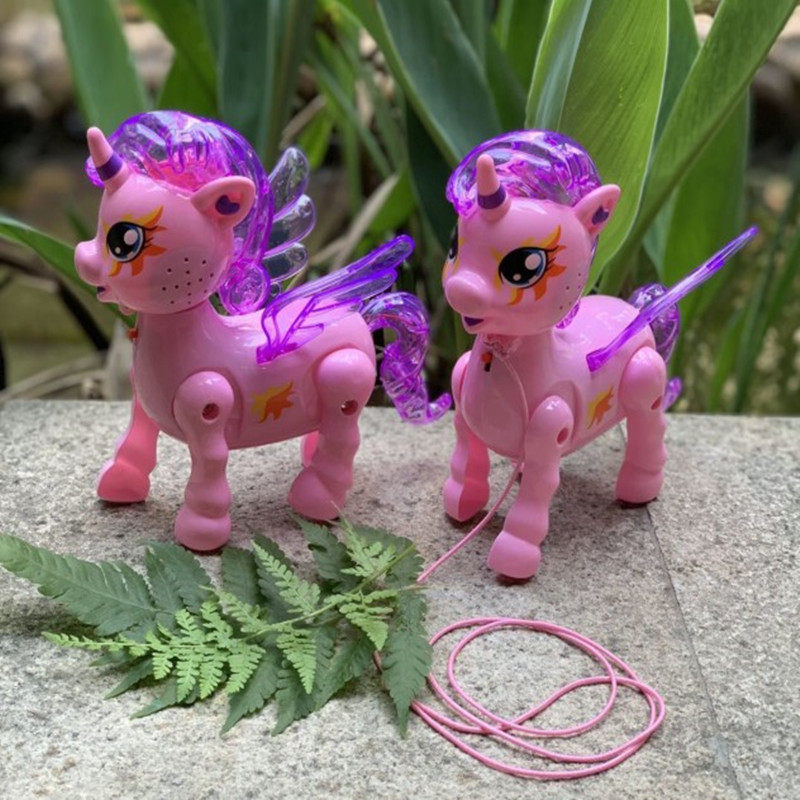 新款电动独角兽牵绳小马宝莉发光光带音乐飞马绕桩电动