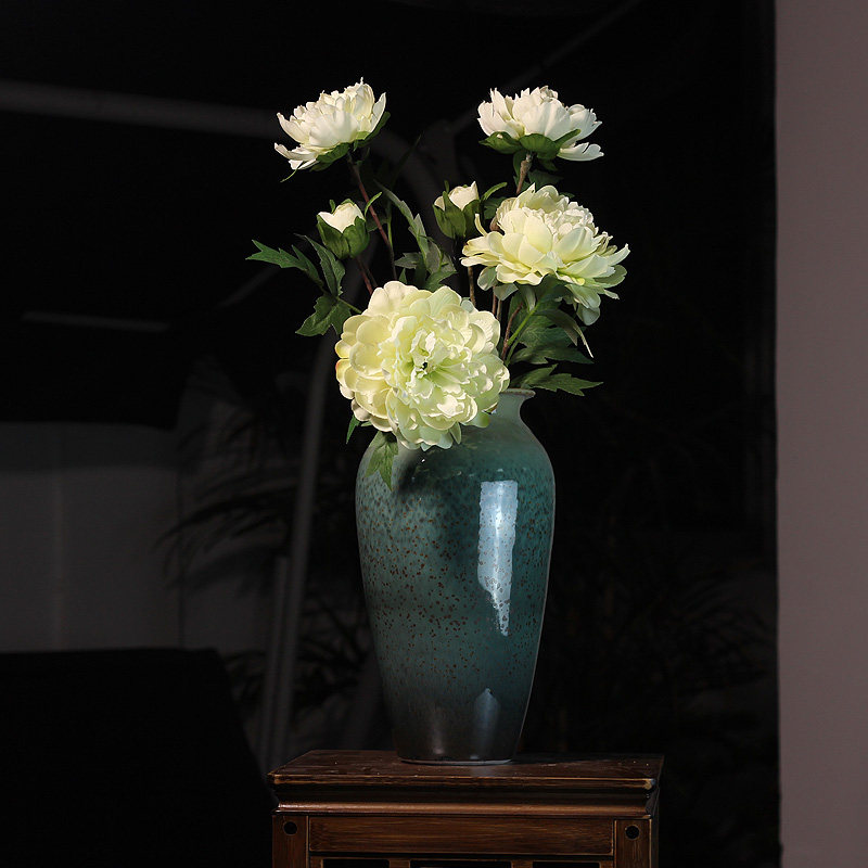 景德镇陶瓷花瓶摆件仿真牡丹花客厅电视柜餐桌会议桌装饰品花瓶