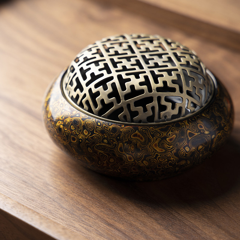 平安犀皮漆纹大漆香炉福州传统手工漆器茶道茶道
