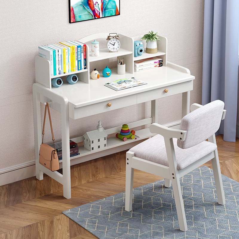 书桌书架组合简约现代实木电脑桌中学生家用儿童写字台升降学习桌