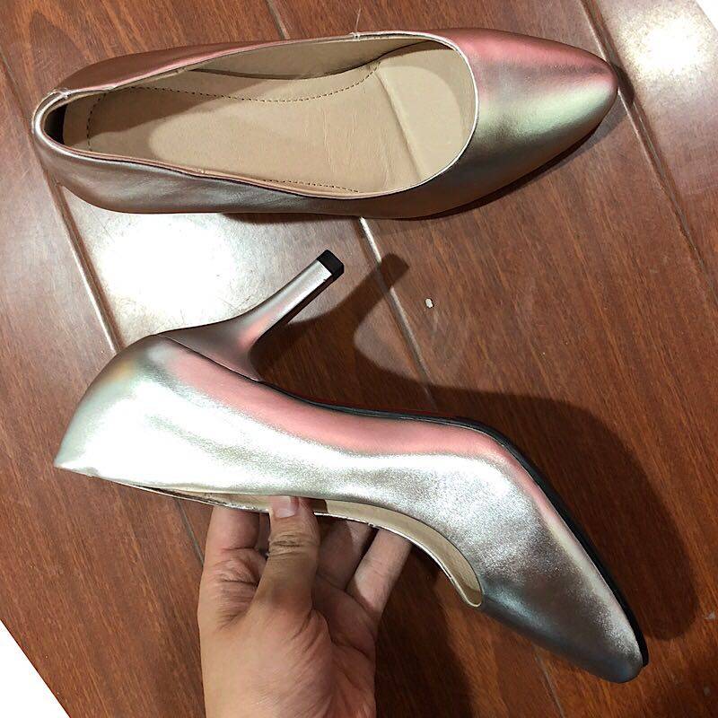 海航制服空姐尖头银色高跟细跟空乘工作单鞋单鞋