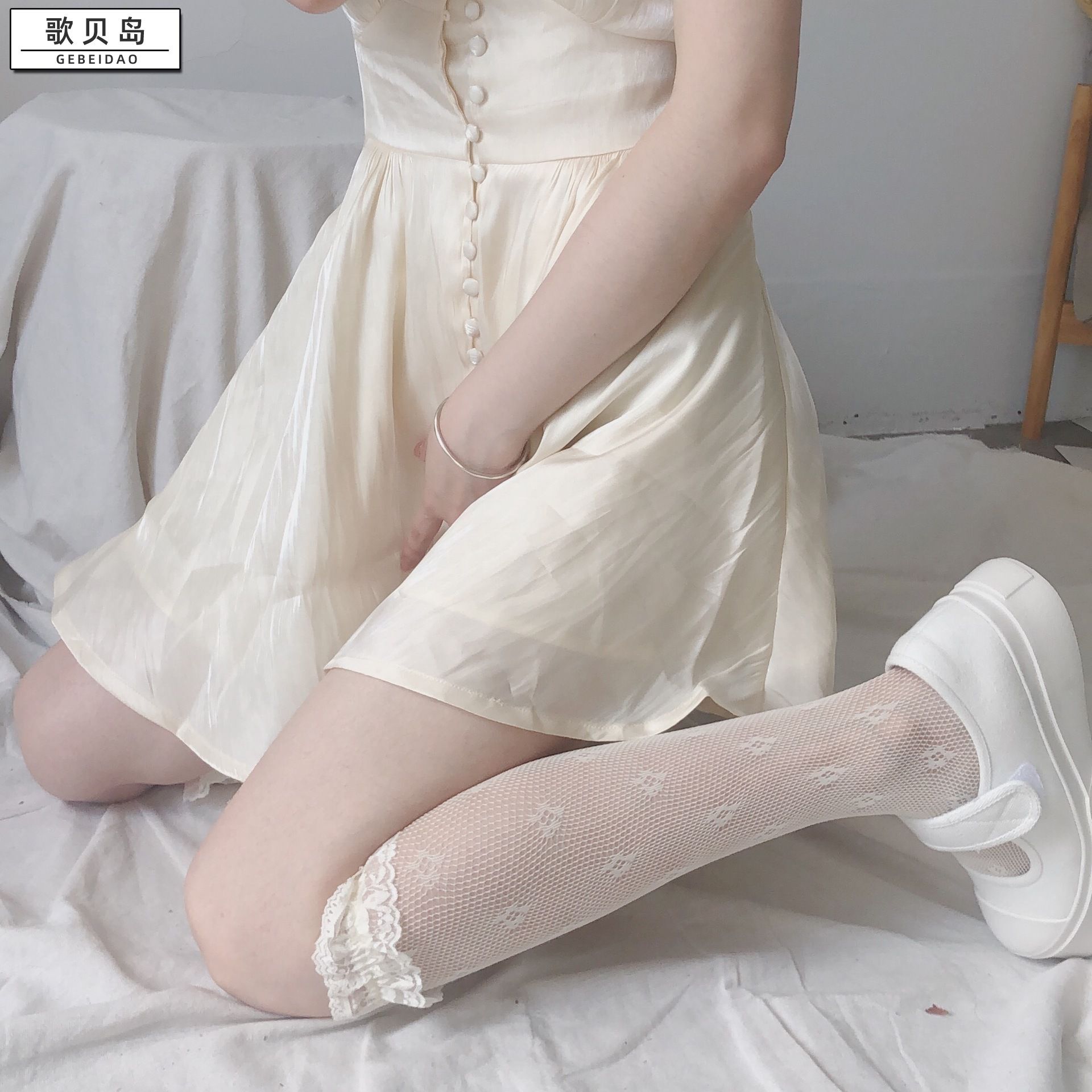 小腿白色两穿过膝花边蕾丝花蕾丝日系可爱萝莉短袜