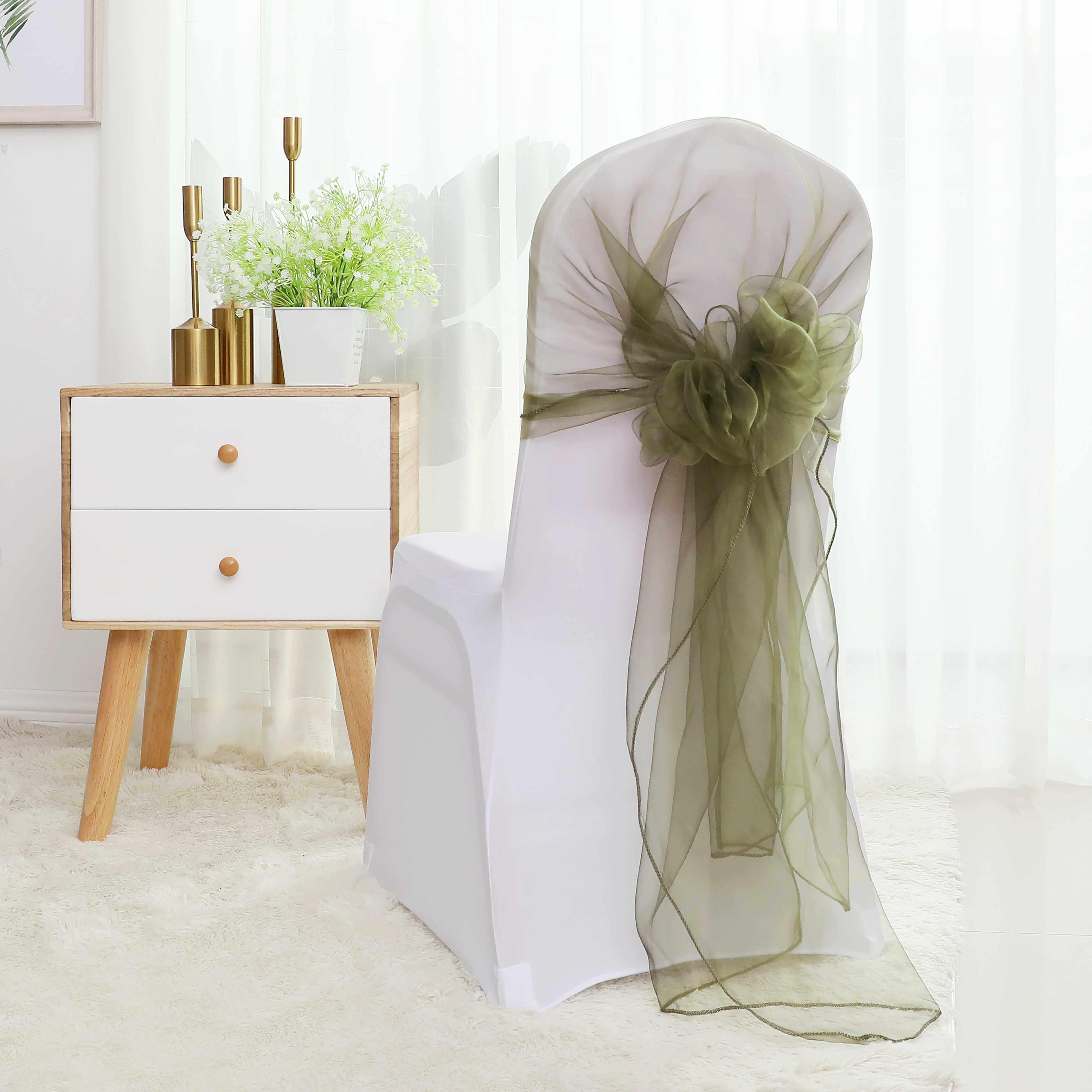 婚庆椅背装饰酒店庆典椅套蝴蝶结玻璃纱欧根飘带椅套