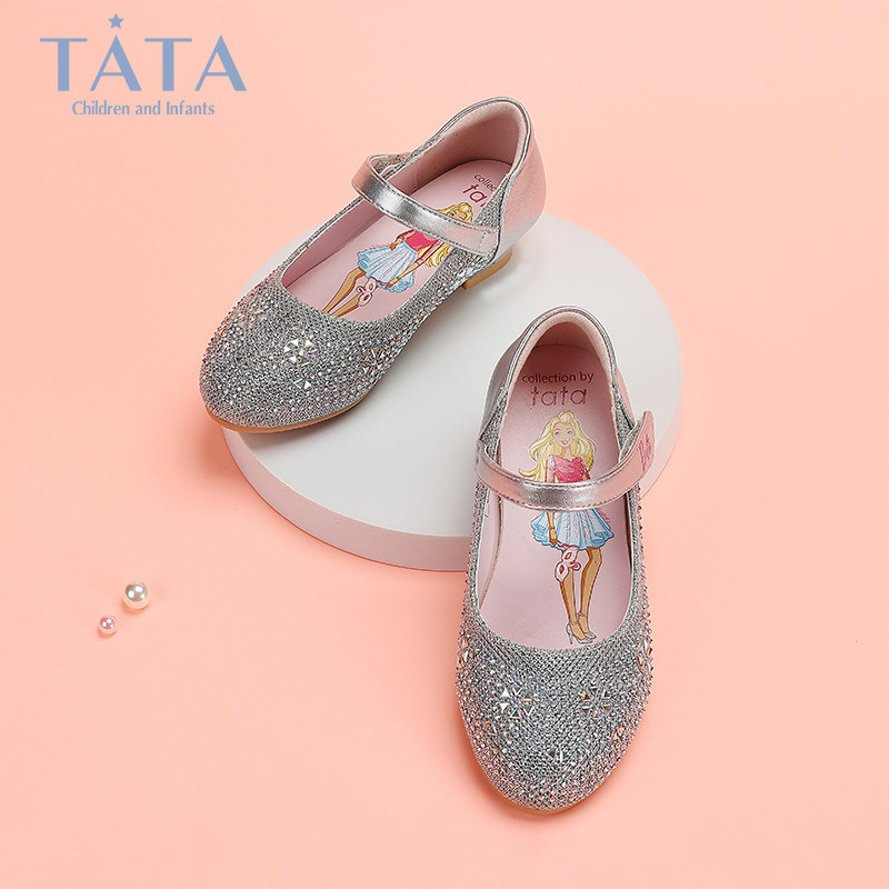 tata他她水晶鞋女童高跟鞋爱莎公主儿童演出皮鞋皮鞋