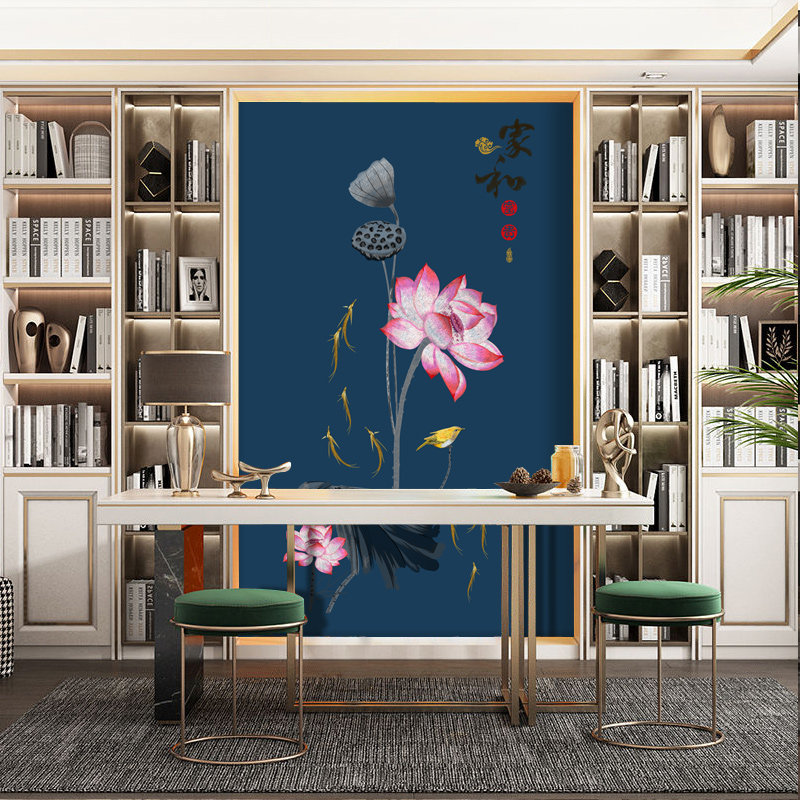 独秀刺绣墙布田园中式客厅餐厅过道走廊玄关墙布