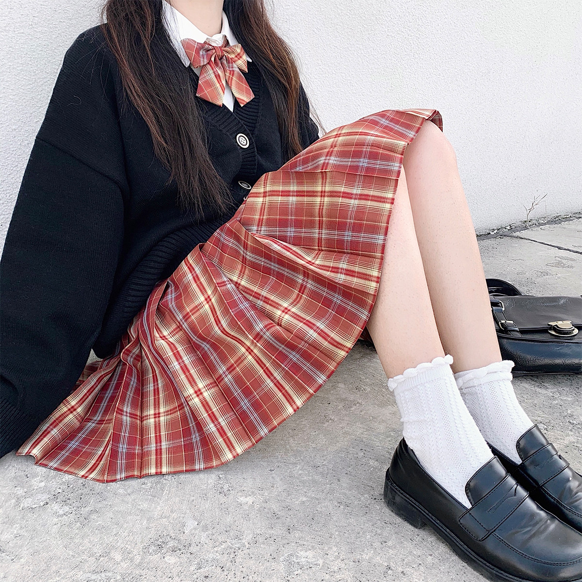 剧本jk原创千禧红格系制服jk格裙百褶裙学院风褶子锋利现货