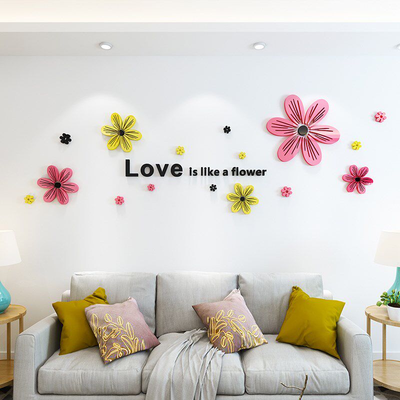 视机背景墙装饰贴画自粘夏花3d立体墙贴亚克力墙贴