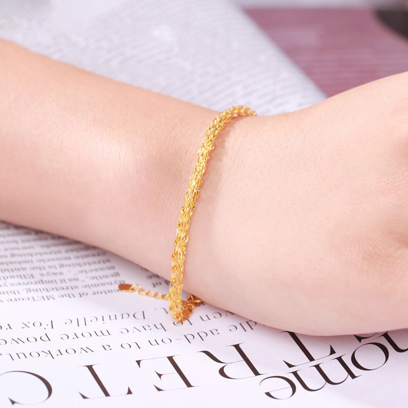 足金手链金足黄金女士新款凤尾编织素链婚嫁手链