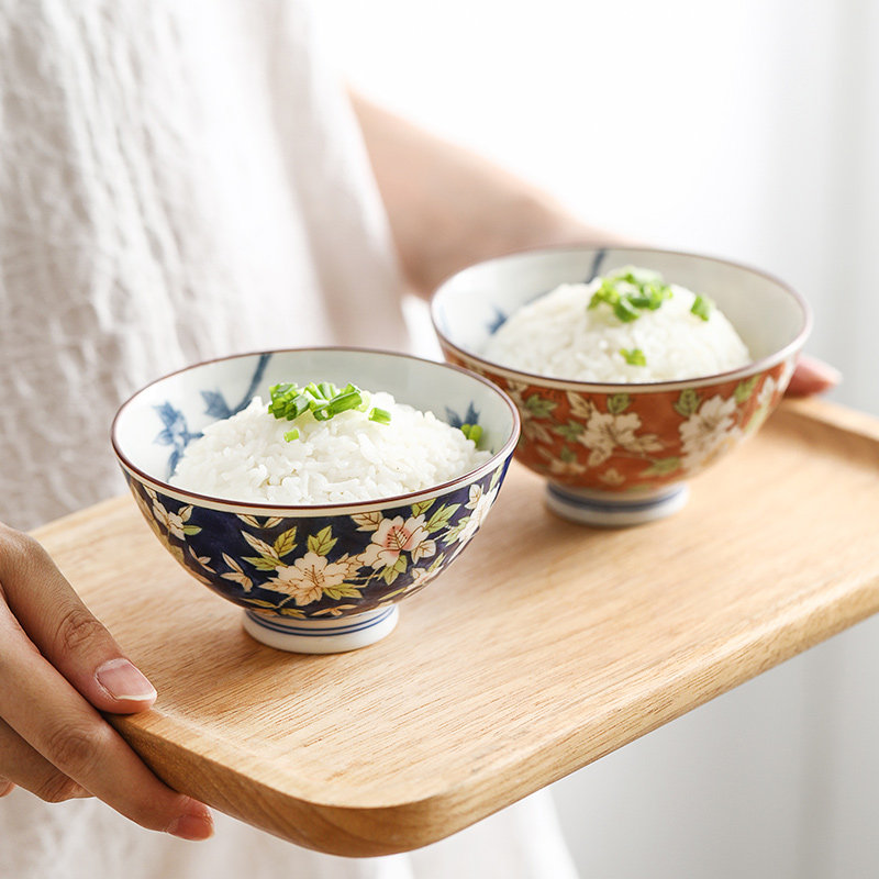 小鹿田烧日本进口家用吃饭小碗山茶花日式餐具碗