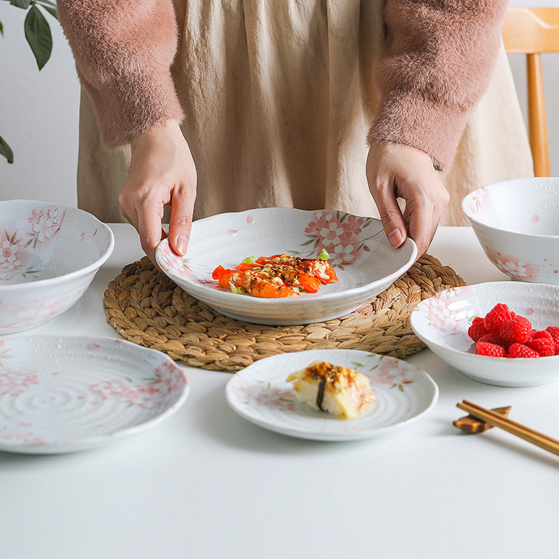 小鹿田烧日本进口陶瓷餐具间取樱花日式家用盘