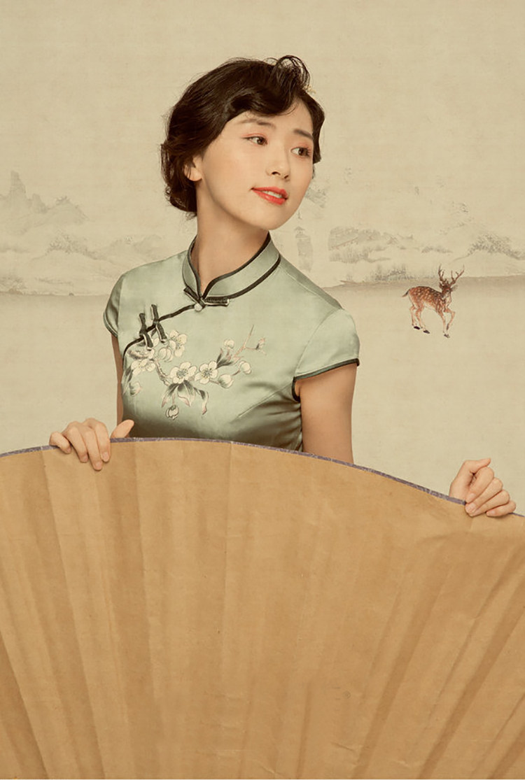 影楼主题服装拍摄个人写真复古工笔画少女艺术照中国风中长款旗袍