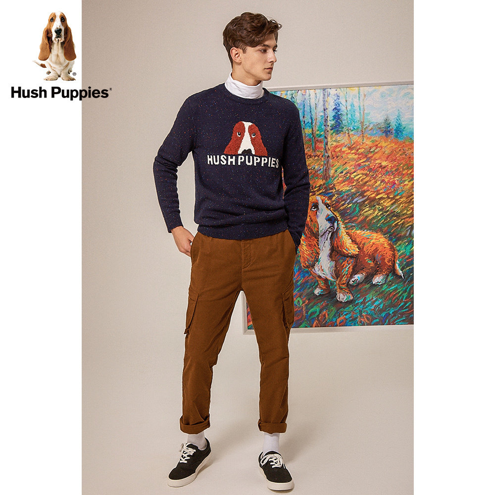 hushpuppies暇步士男装2020新款彩点狗狗提花针织衫针织衫