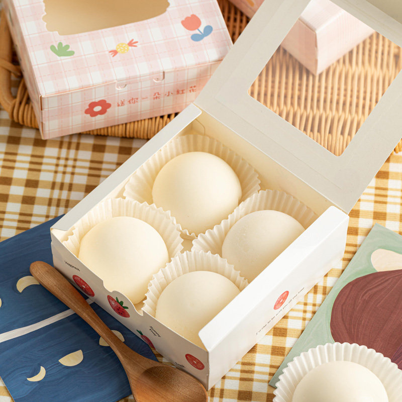 雪媚娘包装盒2粒4粒泡芙蛋挞蛋黄大福小蛋糕纸盒点心包装盒