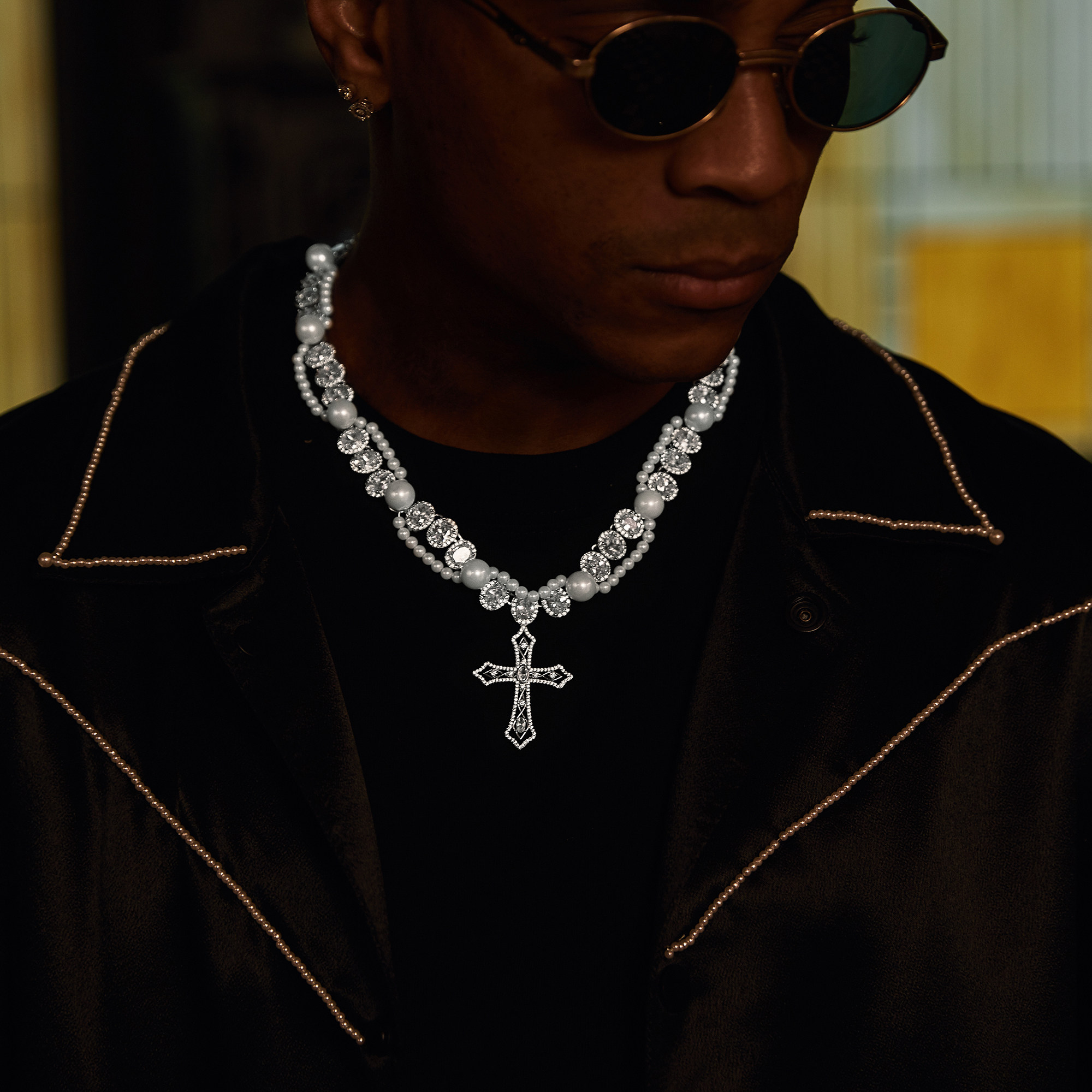 glacierboy新款嘻哈街头风美式原创设计珍珠冰糖十字架