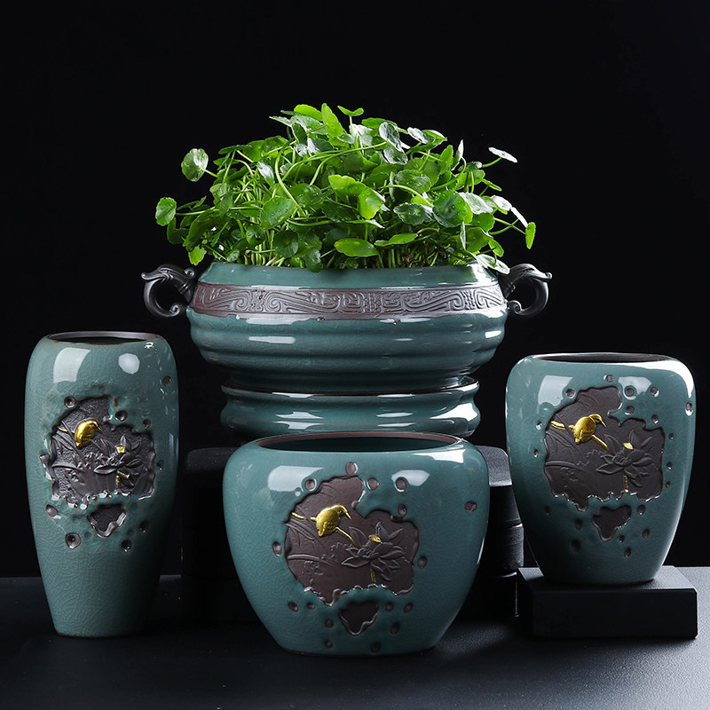 精品白掌红大盆陶瓷古典室内盆栽植物哥窑中式花盆