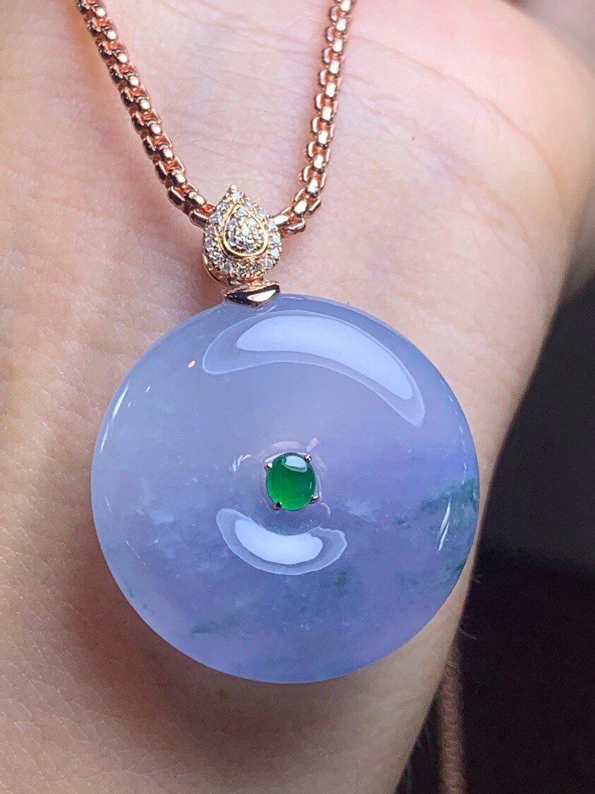 扣得镶嵌金镶嵌18k吊坠平安扣临门平安灵动紫罗兰颈饰