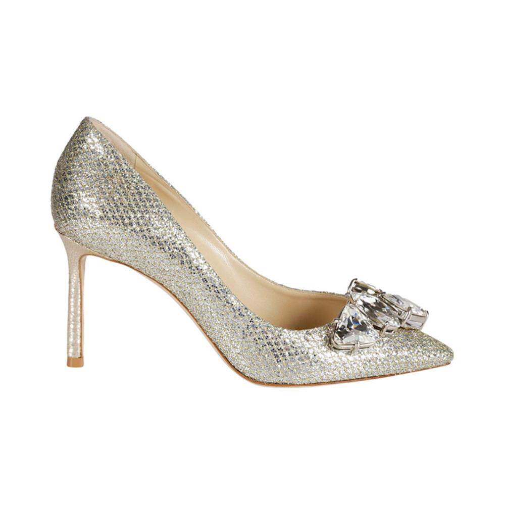 jimmychoo周仰杰香槟色水钻钻饰优雅浅口尖头细跟时装凉鞋