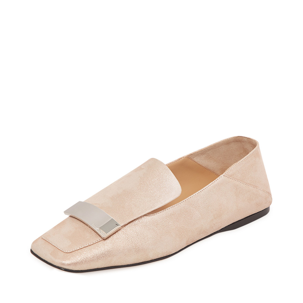 处理品sergiorossi肉色羊皮细闪鞋面女士平底鞋单单鞋