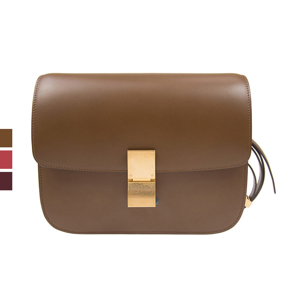 celineclassic女士焦糖色黄铜搭扣抛光羊皮挎包单肩女士包袋