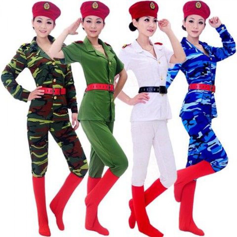 军装现代迷彩舞蹈演出服女兵舞台表演连衣裙