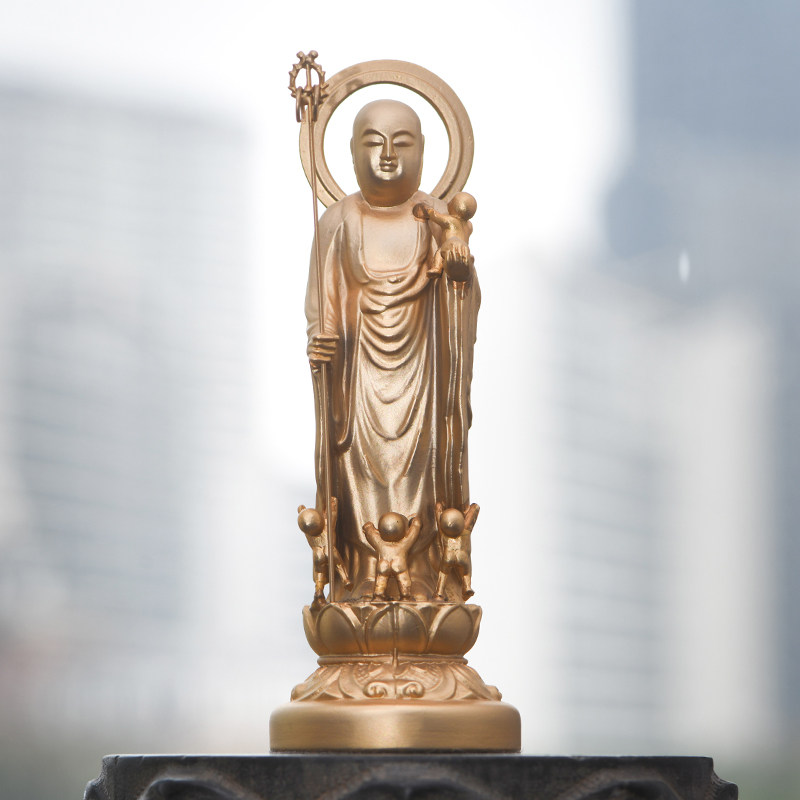 日本高冈铜器秀雲作24k镀金送子地藏王 子安地藏菩萨水子佛像摆件