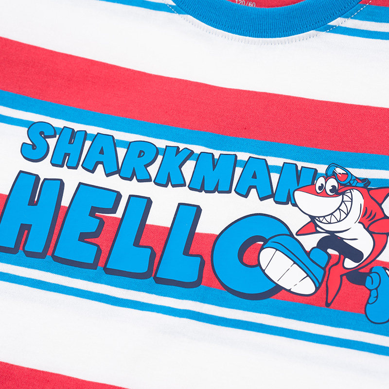 水孩儿男童童时尚圆领衫2021夏季新款条纹印花短袖t恤