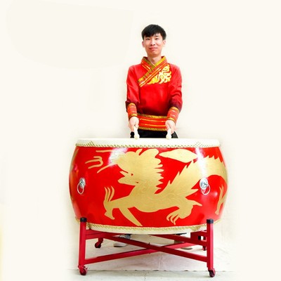 中国红成人牛皮大鼓寺庙堂鼓威风锣鼓24寸1米12米龙鼓战鼓