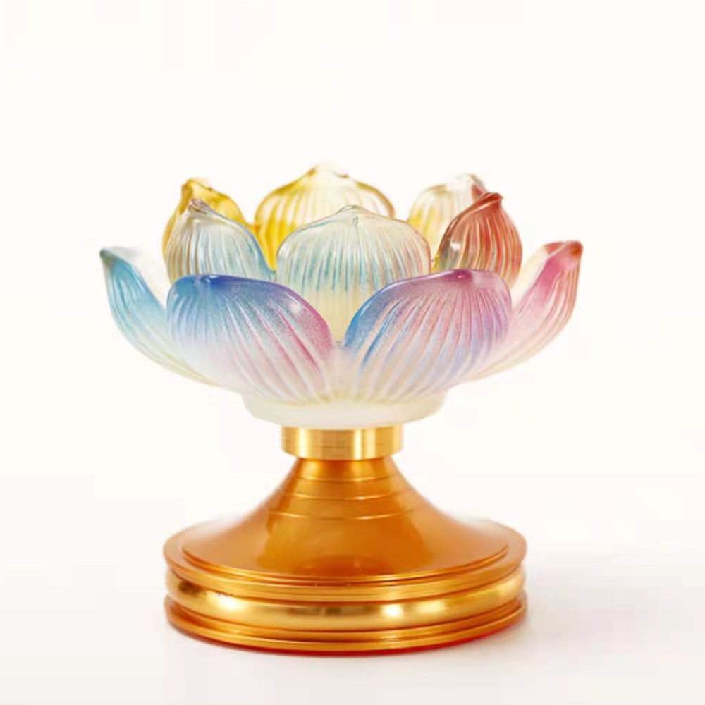 许辉新款玻璃黄色莲花烛台酥油油灯灯座佛灯烛台